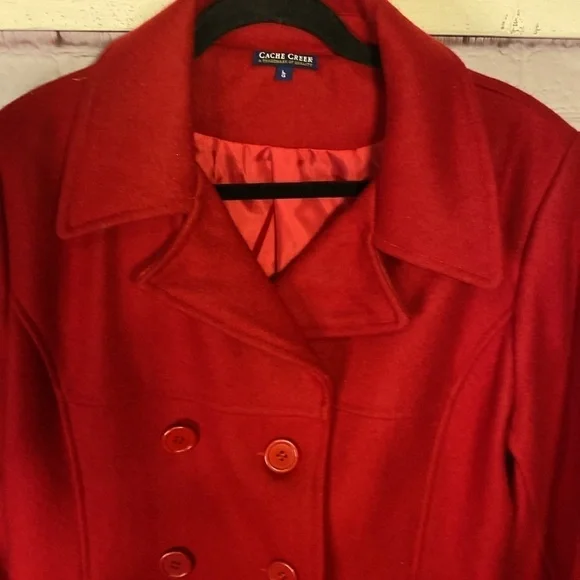 Cache Creek Vintage Wool Double Breasted Classic Christmas Winter Pea Coat Sz L - Picture 5 of 15
